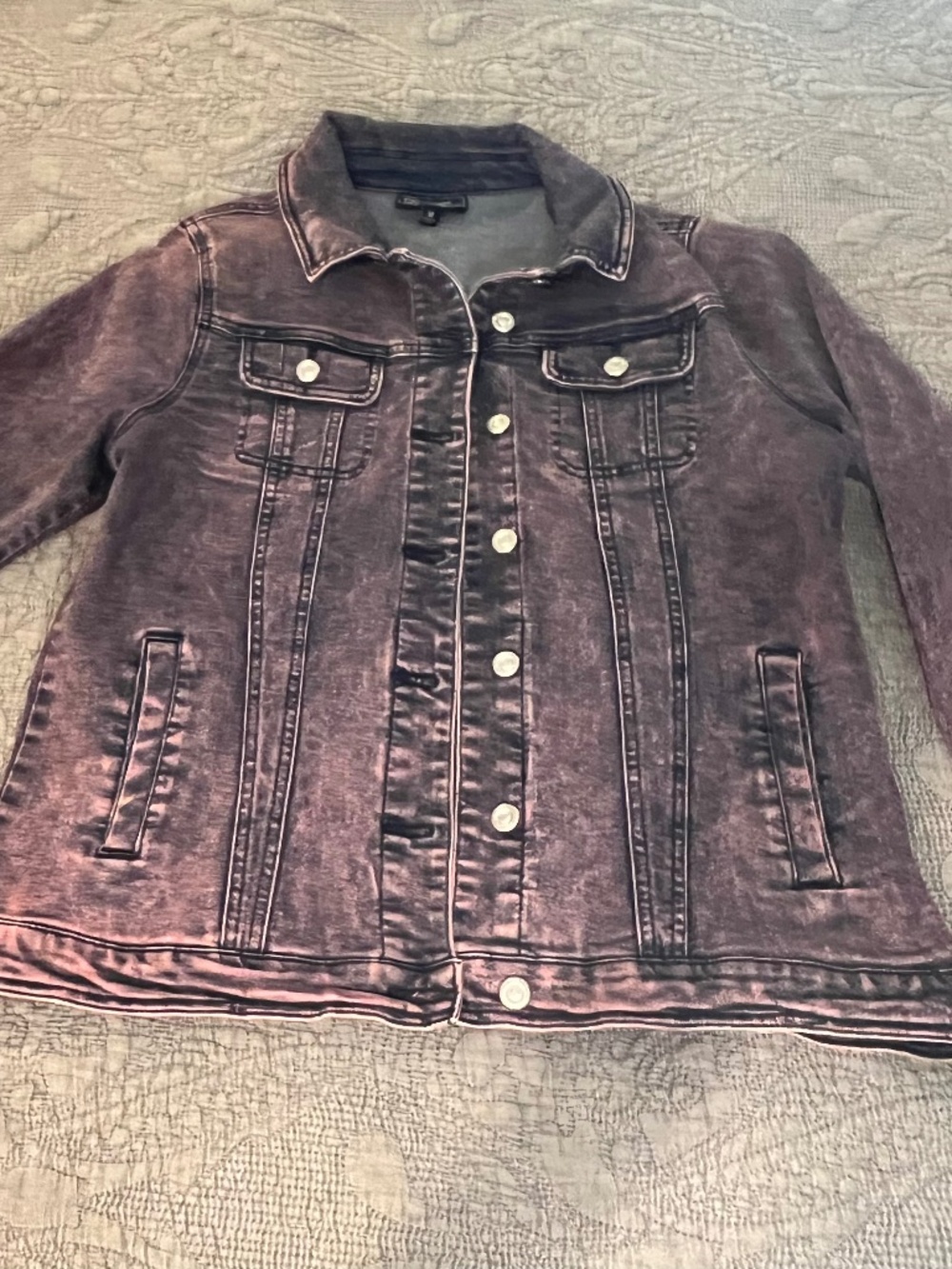 Diane Gilman Pink Over Wash on Acid Washed Stretch Denim Jeans Jacket-Large
